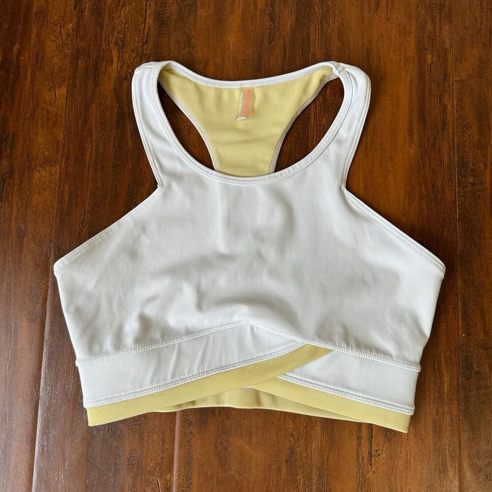 Free People Two-Tone White and Pale Yellow Racerback Sports Bra - Picture 4 of 10
